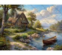 Boat On A River Next to A Cabin Wooden Puzzle Art Fun Challenging Educational Home Decor Gift for Men Women_300pcs