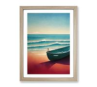 Boat On A Sandy Beach Framed Print | A4 Oak Framed Wall Art | Ready to Hang | Modern Vehicle Picture | Living Room Bedroom Lounge Office