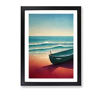 Boat On A Sandy Beach Framed Print for Living Room Bedroom Home Office Décor, Wall Art Picture Ready to Hang, Black A3 Frame (34 x 46 cm)