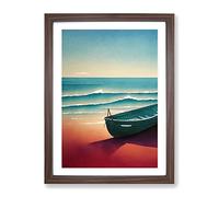 Boat On A Sandy Beach Framed Wall Art Print A2 Walnut