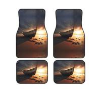 Boat On The Beach 4 Pcs Universal Car Floor Mats Set, Vibrant Printed Auto Floor Liners Non-Slip For Car