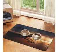Boat On The Beach Absorbent Leather Pet Tablecloth Non-Slip Dining Pad For Puppy Kitten Food Water Bowls