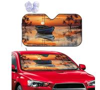 Boat On The Beach At Sunset Windshield Sun Shade for Car Personalized Window Sunshades Foldable Sun Heat Uv Rays Visor Protector to Keep Your Vehicle Cool for Universal Cars SUV Truck 55x29.9 Inch