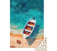 Boat on The Beach Digital Art 1000 Piece Jigsaw Puzzle, Romantic City Break Scene, Thick Cardboard Pieces, Relaxing Challenge for Puzzle Lovers, Adult Puzzle, 52x38cm/1000pcs
