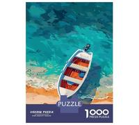 Boat on The Beach Digital Art Travel Puzzle 1000 Pieces, Romantic City Break Scene, Interlocking Paper Pieces, Family Night Game for Home Décor Fans, 38x26cm/1000pcs