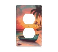 Boat On The Beach Sunset Outlet Cover Light Switch Cover Decorative 1 Gang Wall Plate for Kitchen Room Bathroom Size 7x11.4cm
