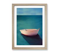 Boat On The Ocean Watercolour Framed Wall Art Print A2 Oak | Ready to Hang, Premium Gi Paper, Fade-Resistant Inks, Securely Packaged, UK Made