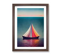 Boat On The Ocean Watercolour Framed Wall Art Print A2 Walnut | Ready to Hang, Premium Gi Paper, Fade-Resistant Inks, Securely Packaged, UK Made