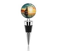 Boat on The Ocean Wine Stopper Silicone Bottle Stopper Leak Proof Wine Cork Keep Fresh Reusable Bottle Sealer Plug for Beverage Champagne Decorative Gifts for Bar Party