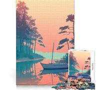 Boat on The River for Adults 1000 Piece Jigsaw Puzzle Logic Practice Peaceful Recreation Clean Edges Lovely Gift (50X75CM)