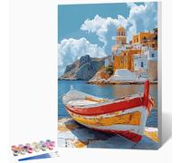 Boat Paint by Numbers for Adults Landscape Paint by Numbers Kits, Hobbies for Adults Women, DIY Acrylic Pigment Color Oil Drawing Kits Wall Art for Living Room Decor 16x24in (Without Frame) -LKF0752N