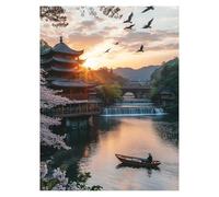 Boat Paint by Numbers for Adults, Nature Painting by Numbers for Adults with Canvas for Painting 12x16Inch Acrylic Paint Set Brush, Canvas Wall Art Supplies for Room Decor Gifts for Women model-8804