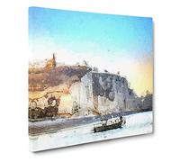 Boat Passing Beachy Head Cliffs Eastbourne Canvas Print | Gallery Wrapped 30mm Frame Wall Art | 14x14 inches | Ready to Hang | Modern Seascape Picture | Living Room Bedroom Lounge Office