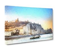 Boat Passing Beachy Head Cliffs Eastbourne Canvas Print | Gallery Wrapped 30mm Frame Wall Art | 30x20 inches | Ready to Hang | Modern Seascape Picture | Living Room Bedroom Lounge Office