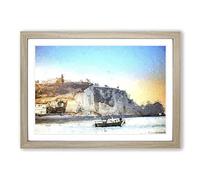 Boat Passing Beachy Head Cliffs Eastbourne Framed Print | A2 Oak Framed Wall Art | Ready to Hang | Modern Vehicle Picture | Living Room Bedroom Lounge Office