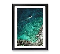 Boat Passing Capri In Italy Painting Modern Framed Wall Art Print, Ready to Hang Picture for Living Room Bedroom Home Office Décor, Black A4 (34 x 25 cm)