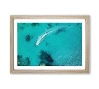 Boat Passing Over The Ocean in Corfu Greece Framed Print | A2 Oak Framed Wall Art | Ready to Hang | Modern Vehicle Picture | Living Room Bedroom Lounge Office