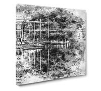 Boat Reflections in Abstract Modern Canvas Wall Art Print Ready to Hang, Framed Picture for Living Room Bedroom Home Office Décor, 14x14 Inch (35x35 cm)