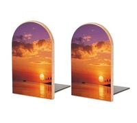 Boat Returning Under Coconut Trees Book End for Shelves Book Shelf Holder Home Decorative Non Skid Book Stoppers Universal Economy Bookend Wood Handmade Heavy Duty Bookend for Home Office 1 Pair