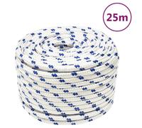 Boat Rope 14mm x 25m White/Blue Polypropylene Marine Dock Line Heavy-Duty 1275kg