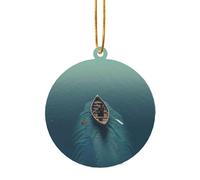 Boat Rowing Lake Christmas Ornament with Gold Ribbon Christmas Tree Acrylic Ornament Round Shape Xmas Hanging Ornaments Pendants Xmas Crafts for Holiday Party Decoration Gift
