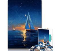 Boat Sailing Under The Starry Sky Jigsaw Puzzles for Adults Teenagers Jigsaws Puzzle,Brain Intelligence Challenge Addictive Toys for Home Decoration (38x26cm)