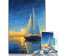 Boat Sailing Under The Starry Sky Puzzles for Adults Teens 1000 Pieces,Help The Brain Exercise Addictive Toys to Cultivate Patience A Work of Art 38x26cm