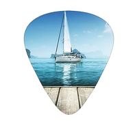 Boat Seascape Theme Guitar Picks with Organizer Storage Box Guitar Plectrums 12PCS 3 Thickness Thin Medium Heavy 0.46 0.71 0.96mm Guitar Picks For Acoustic Electric or Bass Guitars