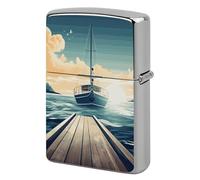 Boat Seascape Theme Lighter Case Pouch Double-Sided Metal Lighter Sleeve Scratch & Drop Resistant Lighters Protector Fits Standard Kerosene Lighters Pocket Protective Cover for Camping Party