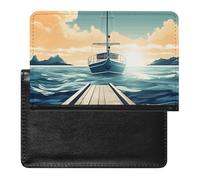 Boat Seascape Theme Passport Holder & Travel Wallet Passport Cover Protector Essentials with Credit Card Slots