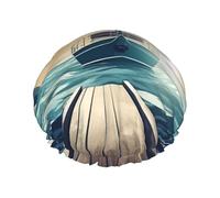 Boat Seascape Theme Shower Cap for Women Double Layers Thick Hair Caps Reusable Waterproof Bath Caps with Elastic Band Hair Hat Washable Shower Hat for Men Women Spa Salon