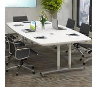 Boat Shaped Office Conference Table Large Business Meeting Desk Modern Easy Assembly Computer Table for Seminars White Finish 80cm/31.5inIdeal for Training & Collaboration