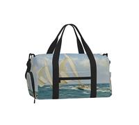 Boat Ship Landscape Gym Duffle Bag with Shoe Compartment Travel Weekender Overnight Bag Waterproof Sports Gym Bag with Shoulder Strap