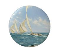 Boat Ship Landscape Round Badge - Durable Tin Plate Design With Full Front Print, Perfect For Custom Gifts And Apparel Decoration