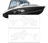 Boat Skeleton Fish Decals - Marine Shark Bone Decoration Fishing Stickers Graphics Accessories for Canoe Kayak Car SUV, 2 PCS, 11" x 38" (M, White)