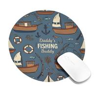 Boat Small Mouse Pad, Nautical Vintage Anchors Fish Summer Blue Round Rubber Non Slip Mini Travel Desk Mousepad Desk Decor for Office Home Dorm Laptop Round 8x8 Inch