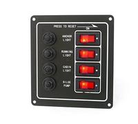 Boat Switch Panel, Rocker Switch and Push-Reset Fuse 4 Gang, 12V By MidMarine