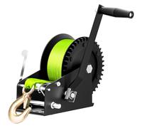 Boat Trailer Winch with 3500lb Polyester Strap 2 Way Ratchet 4:1/8:1 Speed Portable Winch for Boats Trucks Trailers RV ATV Jet Ski Manual Crank Winch with 2 Gloves Yellow