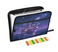 Boat Under Galaxy 13 Pocket Expanding File Folder with Labels A4 Document Organizer with Zipper