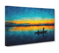 Boat Under The Sunset Vol.1 Canvas Print | Gallery Wrapped 30mm Frame Wall Art | 30x20 inches | Ready to Hang | Modern Seascape Picture | Living Room Bedroom Lounge Office