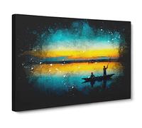 Boat Under The Sunset Vol.1 Paint Splash Canvas Print | Gallery Wrapped 30mm Frame Wall Art | 30x20 inches | Ready to Hang | Modern Seascape Picture | Living Room Bedroom Lounge Office