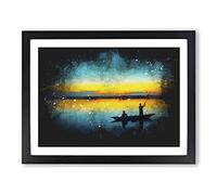 Boat Under The Sunset Vol.1 Paint Splash Modern Art Framed Print | A2 Black Framed Wall Art | Ready to Hang | Modern Vehicle Picture | Living Room Bedroom Lounge Office