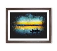 Boat Under The Sunset Vol.1 Paint Splash Modern Art Framed Print | A3 Walnut Framed Wall Art | Ready to Hang | Modern Vehicle Picture | Living Room Bedroom Lounge Office
