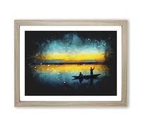 Boat Under The Sunset Vol.1 Paint Splash Modern Art Framed Wall Art Print, Ready to Hang Picture for Living Room Bedroom Home Office Décor, Oak A2 (64 x 46 cm)