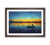 Boat Under The Sunset Vol.1 Painting Framed Print | A2 Walnut Framed Wall Art | Ready to Hang | Modern Vehicle Picture | Living Room Bedroom Lounge Office