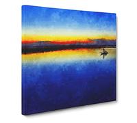 Boat Under The Sunset Vol.2 Canvas Print | Gallery Wrapped 30mm Frame Wall Art | 14x14 inches | Ready to Hang | Modern Seascape Picture | Living Room Bedroom Lounge Office