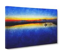 Boat Under The Sunset Vol.2 Canvas Print | Gallery Wrapped 30mm Frame Wall Art | 30x20 inches | Ready to Hang | Modern Seascape Picture | Living Room Bedroom Lounge Office