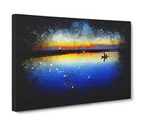 Boat Under The Sunset Vol.2 Paint Splash Canvas Print | Gallery Wrapped 30mm Frame Wall Art | 30x20 inches | Ready to Hang | Modern Seascape Picture | Living Room Bedroom Lounge Office