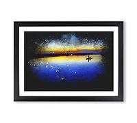 Boat Under The Sunset Vol.2 Paint Splash Framed Print | A2 Black Framed Wall Art | Ready to Hang | Modern Vehicle Picture | Living Room Bedroom Lounge Office