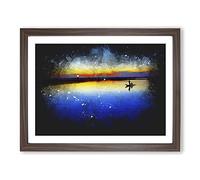 Boat Under The Sunset Vol.2 Paint Splash Modern Art Framed Wall Art Print, Ready to Hang Picture for Living Room Bedroom Home Office Décor, Walnut A2 (64 x 46 cm)